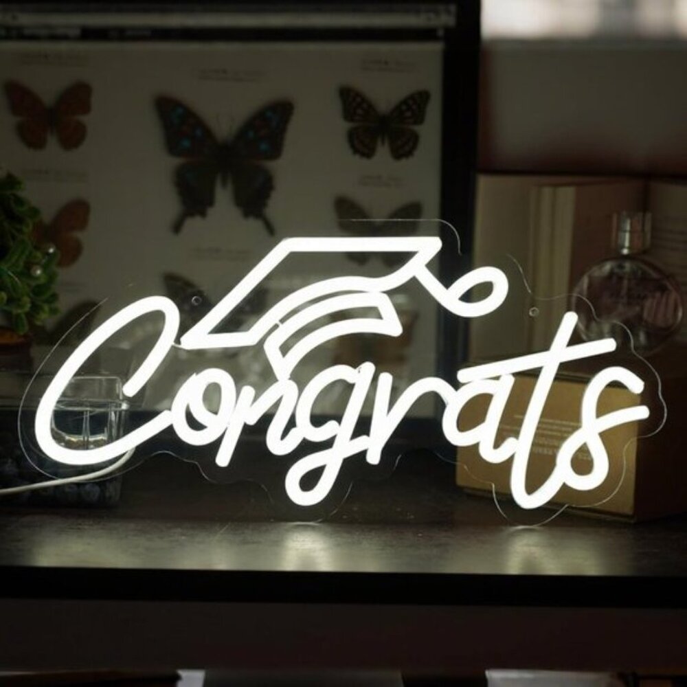 New Congrats Grad Neon Sign, Dimmable USB Light for Wall Decor & Graduation Gift
